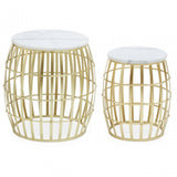 Jolie Set Of Two Round Table With White Marble And Gold Frame