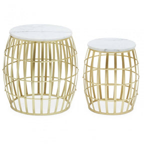Jolie Set Of Two Round Table With White Marble And Gold Frame
