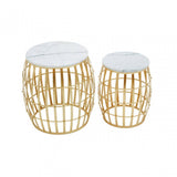 Jolie Set Of Two Round Table With White Marble And Gold Frame