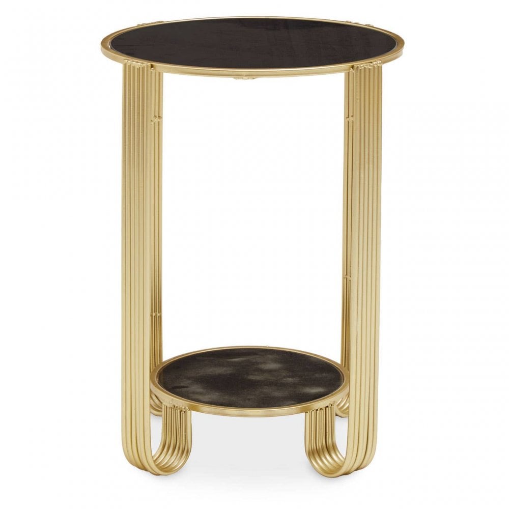 Jolie Round End Table Black Mirror And Gold Frame