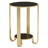 Jolie Round End Table Black Mirror And Gold Frame