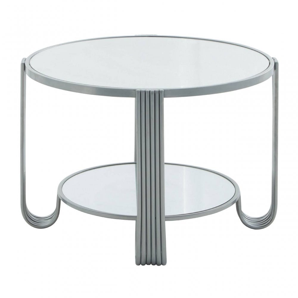 Jolie Round Mirrored Top Silver Frame Table