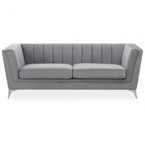 Hansa Three Seat Grey Velvet Sofa