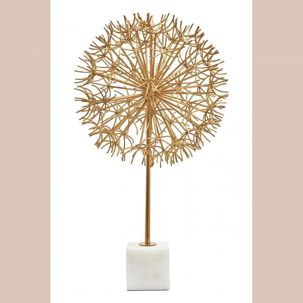 Evra Gold Dandelion Sculpture On White Marble Base