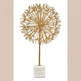 Evra Gold Dandelion Sculpture On White Marble Base