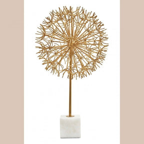 Evra Gold Dandelion Sculpture On White Marble Base
