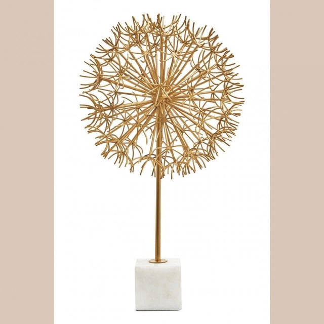 Evra Gold Dandelion Sculpture On White Marble Base