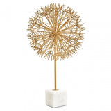 Evra Gold Dandelion Sculpture On White Marble Base