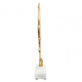 Evra Gold Peacock Feather Sculpture On White Marble Base