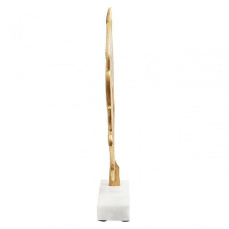 Evra Gold Peacock Feather Sculpture On White Marble Base