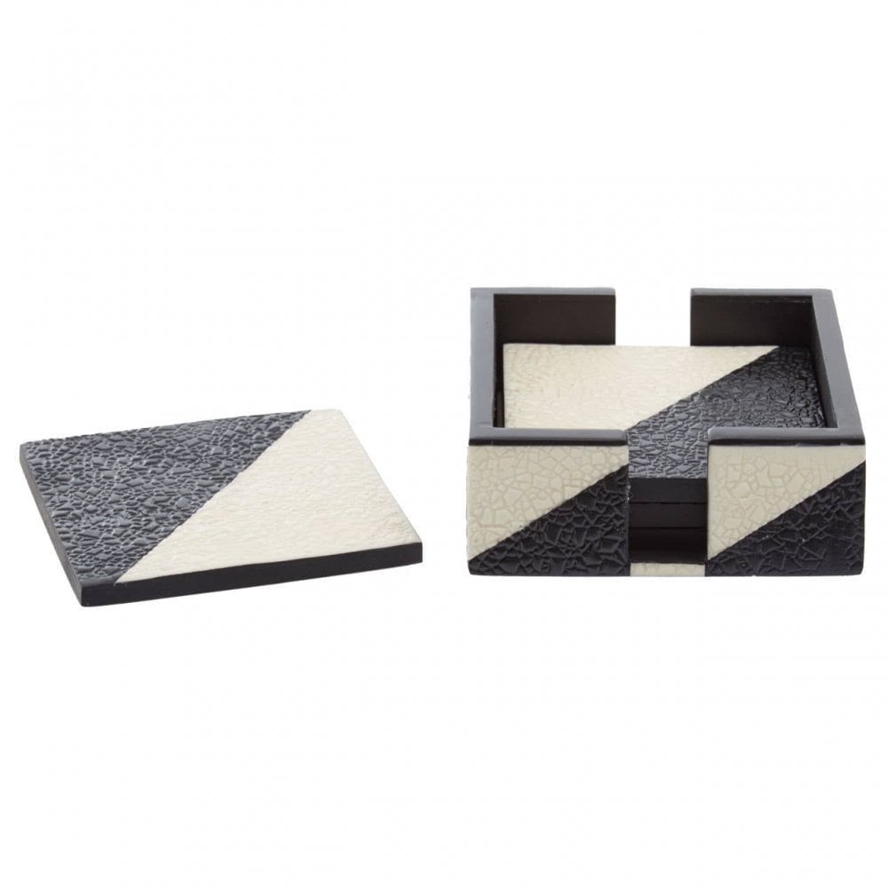Ezra Set Of Four Black And White Coasters With Holder