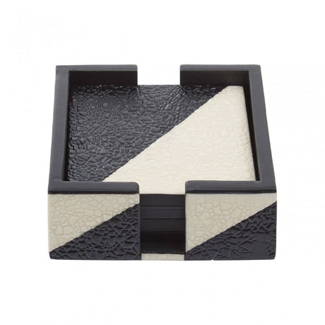 Ezra Set Of Four Black And White Coasters With Holder