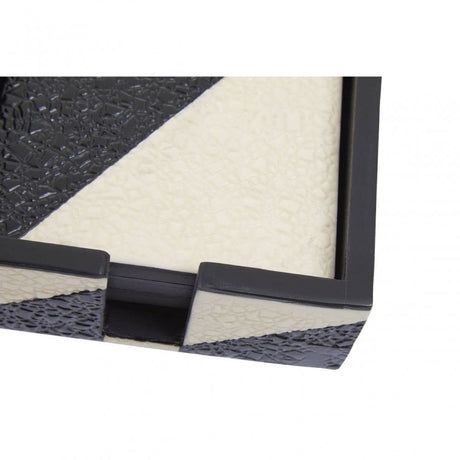 Ezra Set Of Four Black And White Coasters With Holder