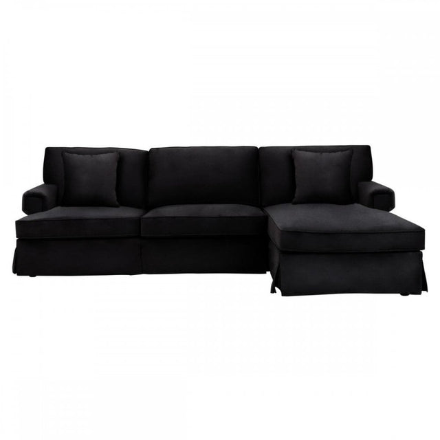 Ralph Three Seat Black Velvet Chaise Sofa