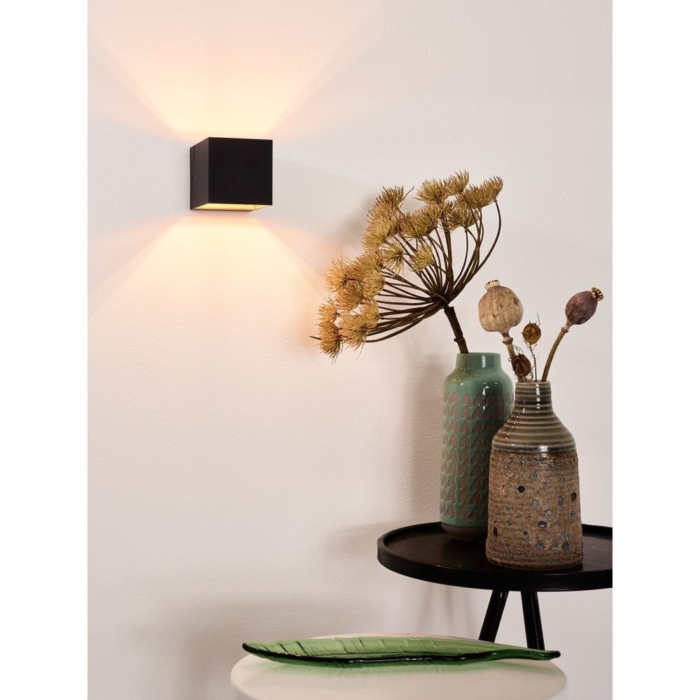 Lucide DEVI - Modern Square Black Wall Light with Matt Gold Interior - 1xG9