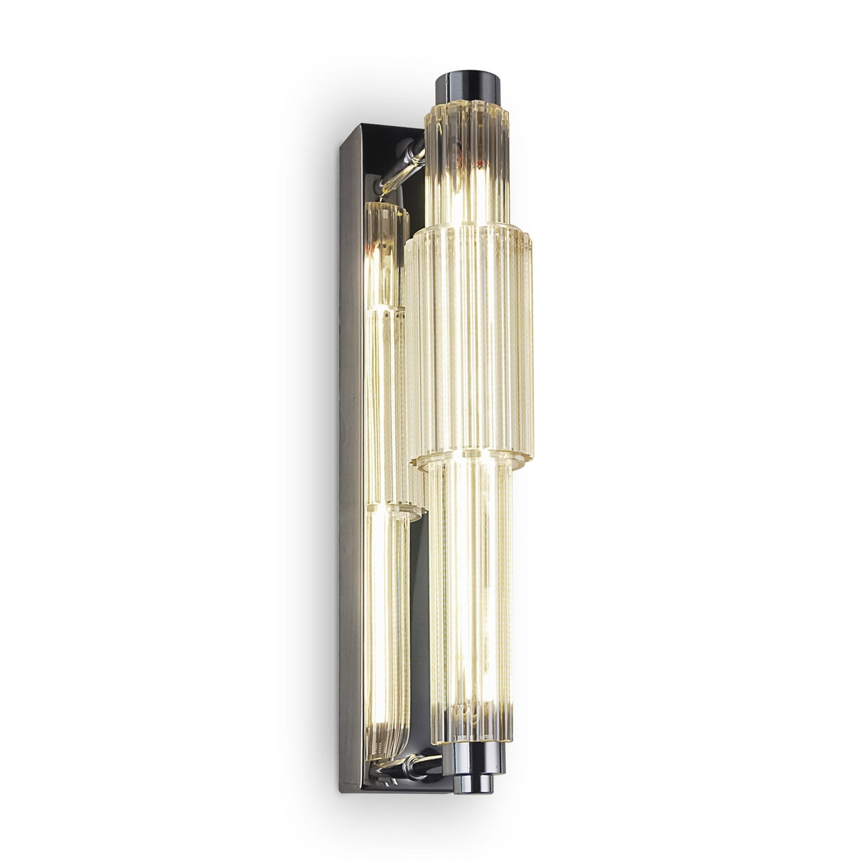 Sleek Chrome Vertical Wall Lamp with Cognac Glass Shade