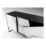 Kerala Monochrome Marble-Inspired Ceramics Sideboard with Triple Doors