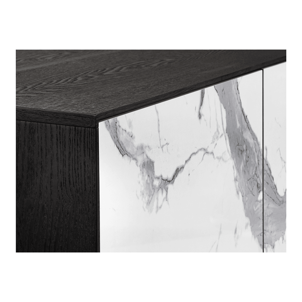 Kerala Monochrome Marble-Inspired Ceramics Sideboard with Triple Doors