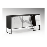 Kerala Monochrome Marble-Inspired Ceramics Sideboard with Triple Doors