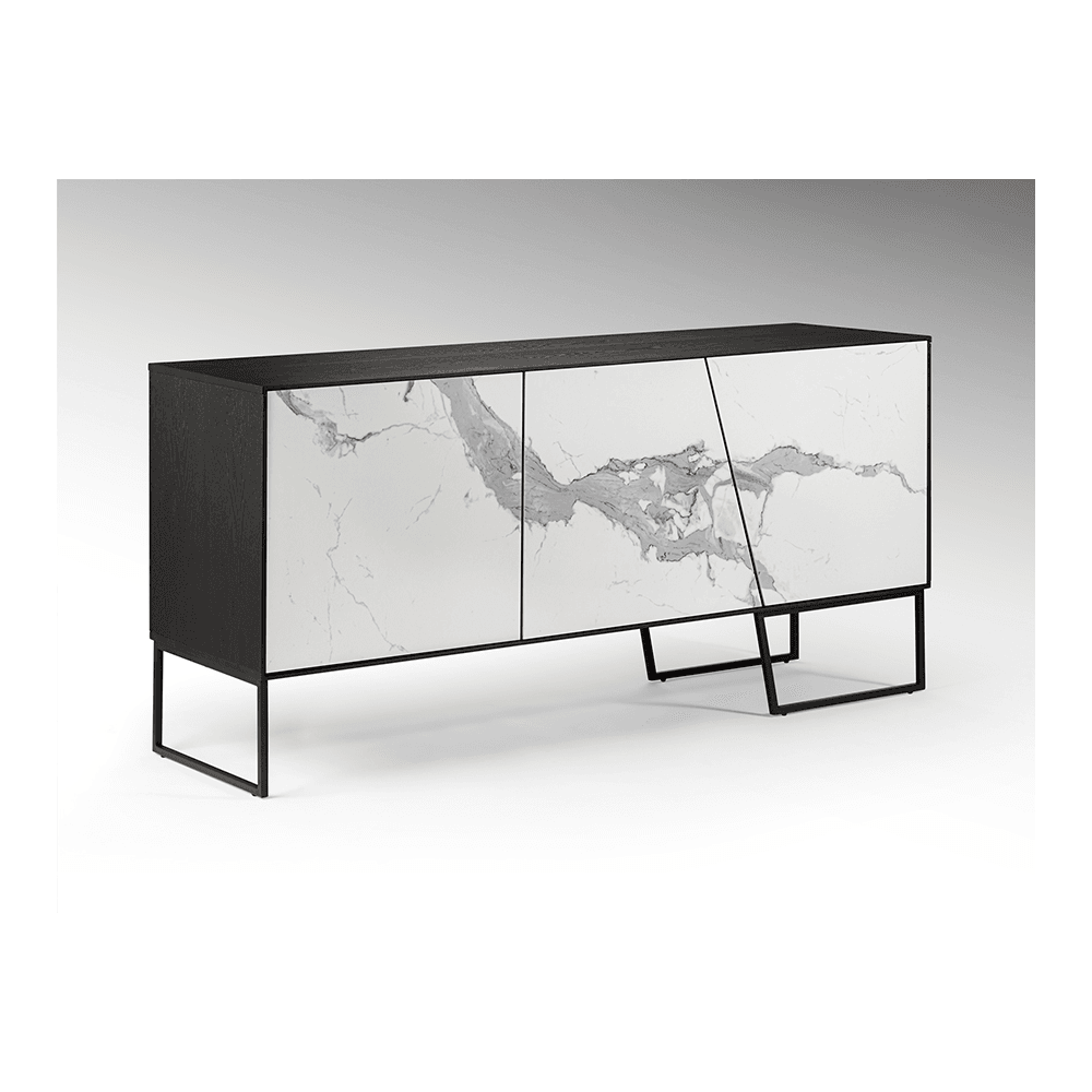 Kerala Monochrome Marble-Inspired Ceramics Sideboard with Triple Doors