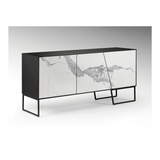 Kerala Monochrome Marble-Inspired Ceramics Sideboard with Triple Doors