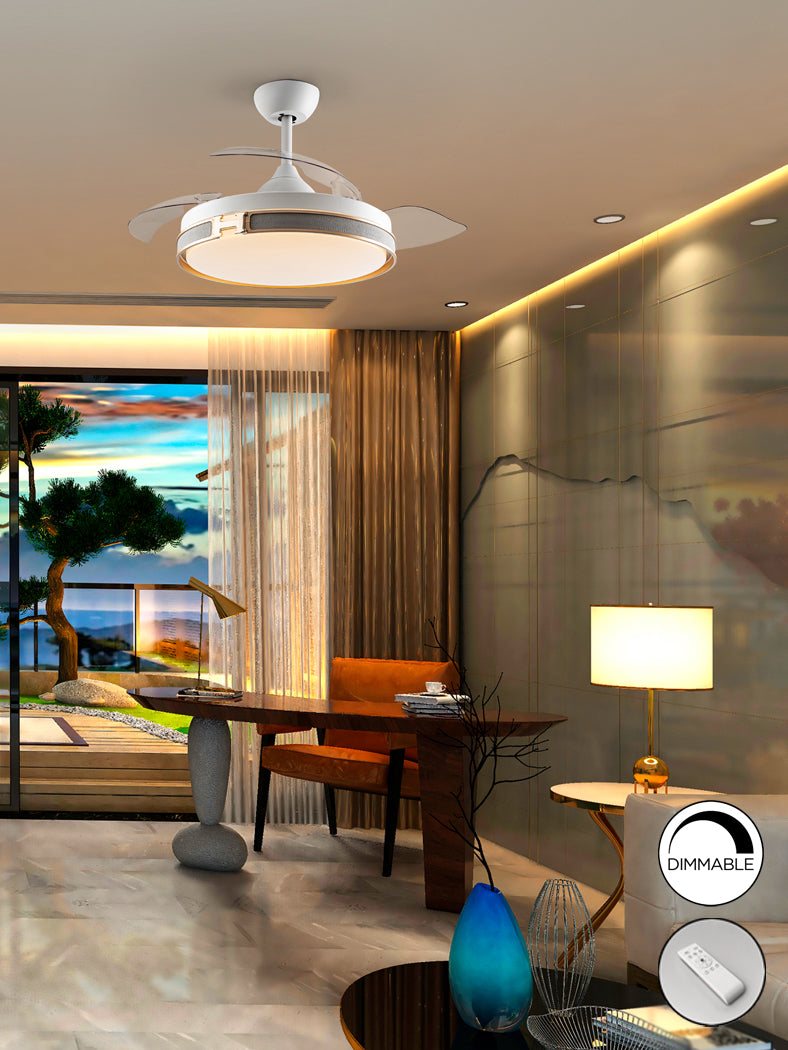 Ivory & Gold Modern Heron Ceiling Fan with Dimmable Light