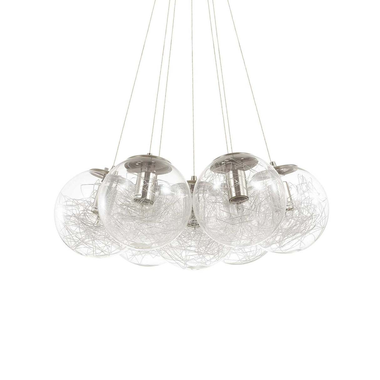 Contemporary Cluster Pendant Chandelier with 7 Nickel Bulbs