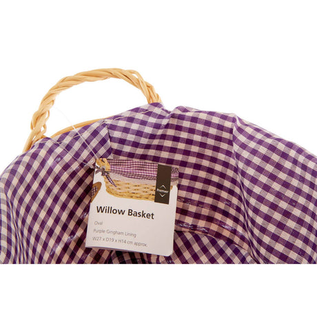Purple Gingham Lining Oval Willow Basket