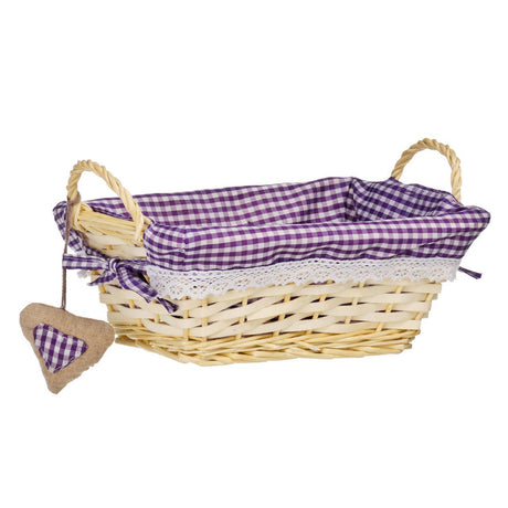 Purple Gingham Lining Rectangle Willow Basket