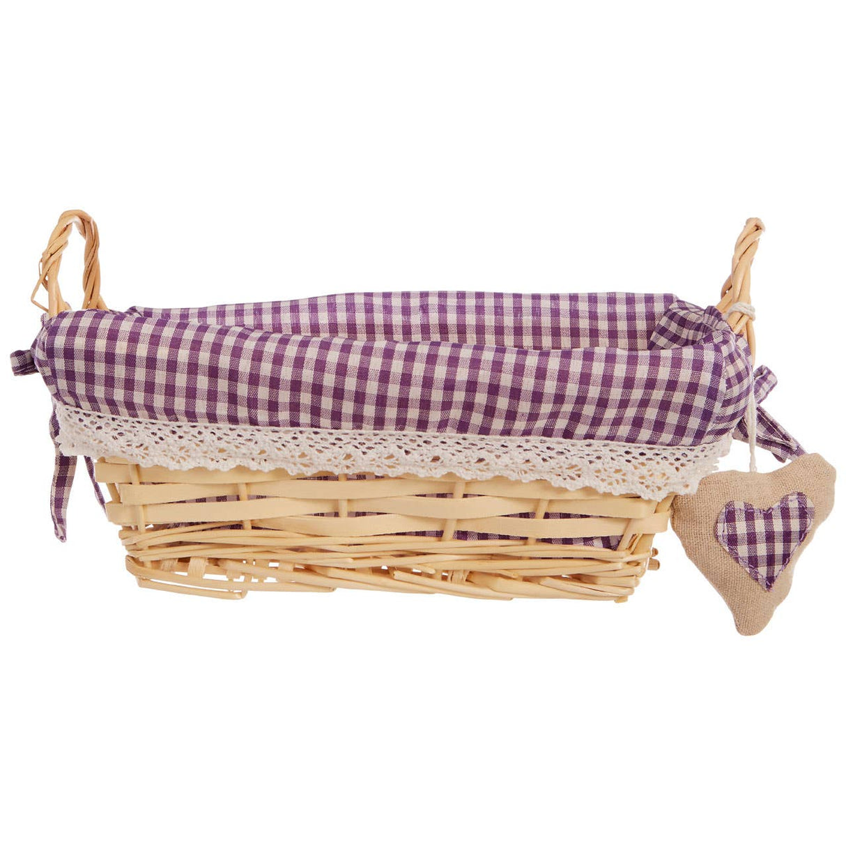 Purple Gingham Lining Rectangle Willow Basket