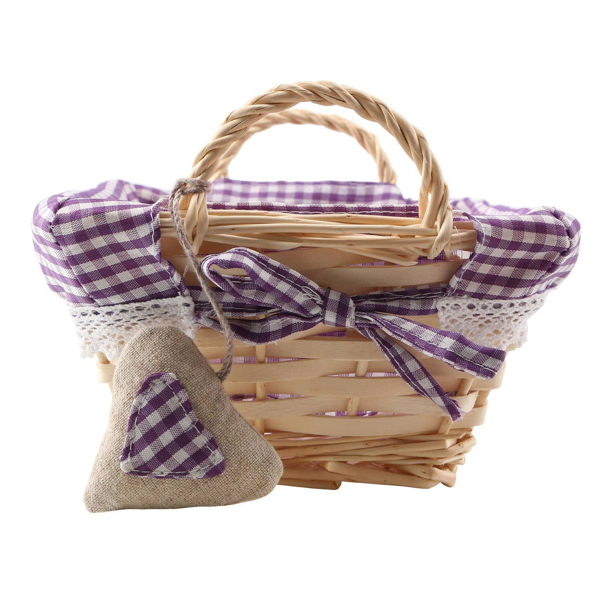 Purple Gingham Lining Rectangle Willow Basket