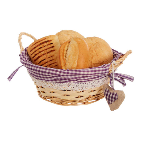 Purple Gingham Lining Round Willow Basket