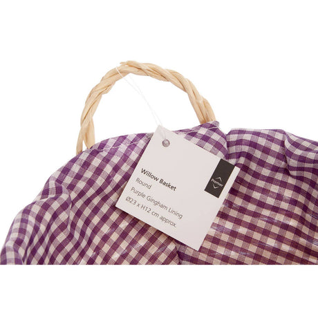 Purple Gingham Lining Round Willow Basket