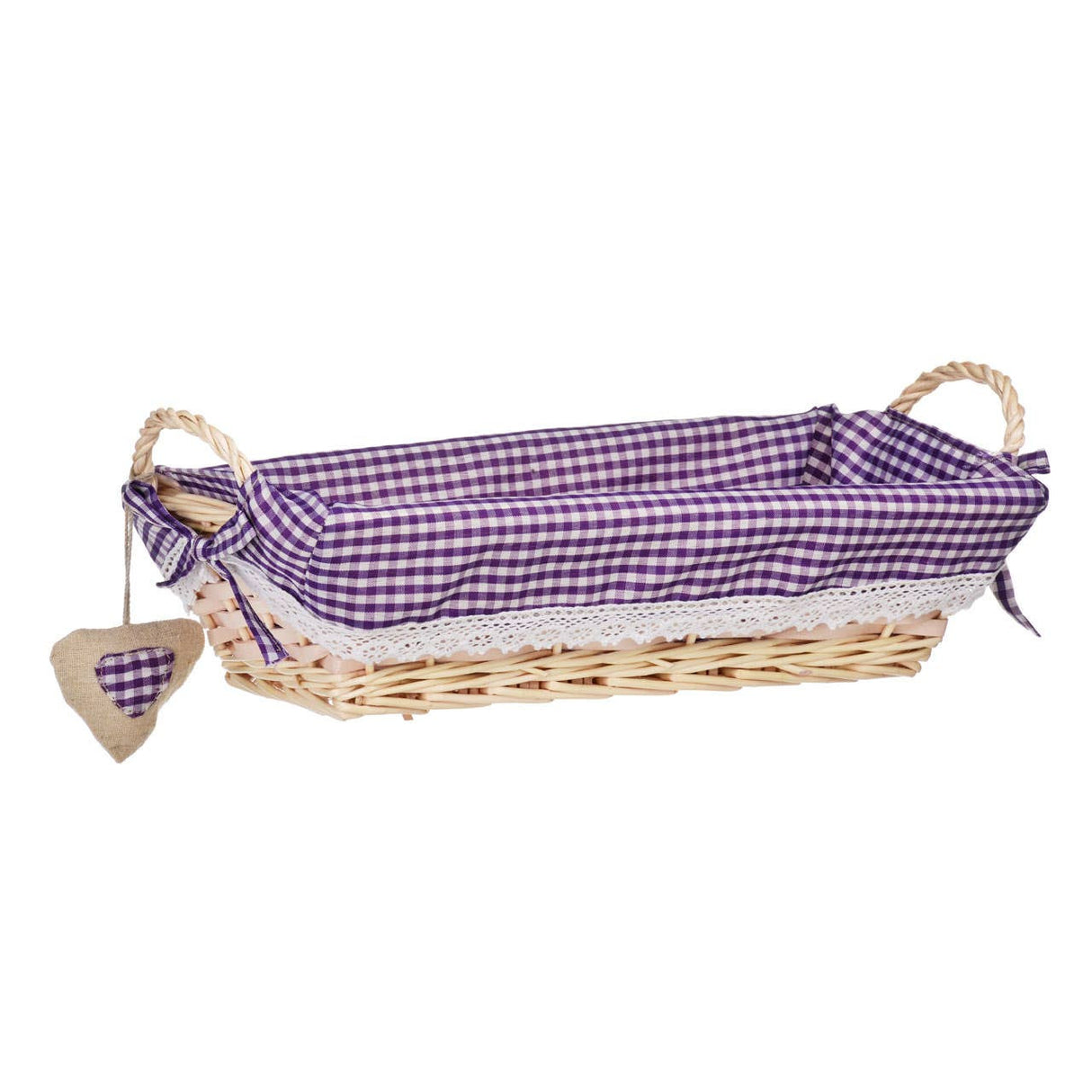 Purple Gingham Lining Rectangle Willow Basket