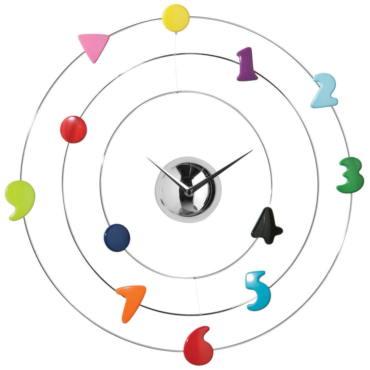 Romero 45cm Dia Multi Coloured Numbers Chrome Wall Clock