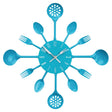 Blue Cutlery Metal Wall Clock