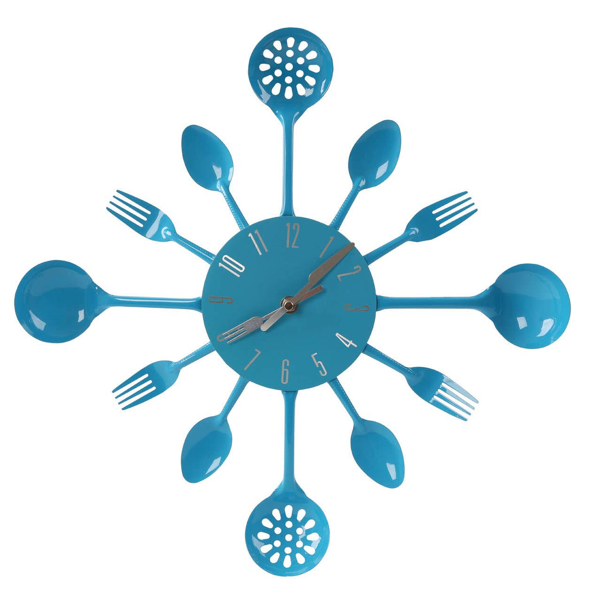 Blue Cutlery Metal Wall Clock
