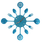 Blue Cutlery Metal Wall Clock