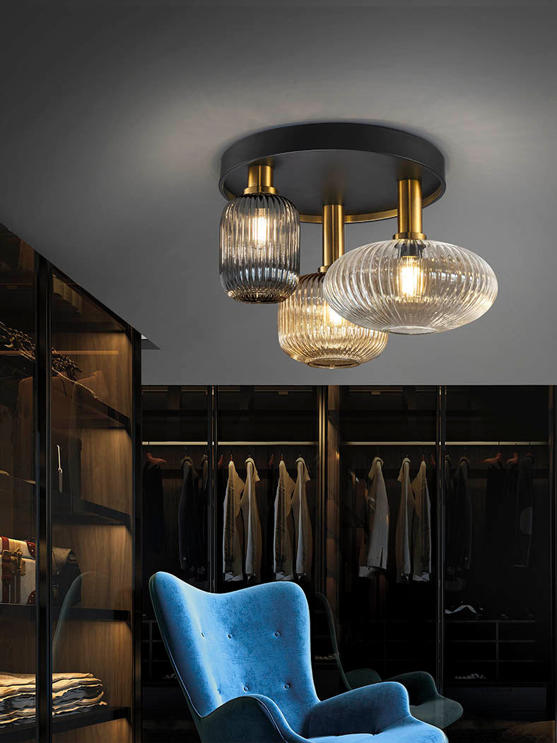 Elegance Trio Ceiling Fixture in Black and Brass