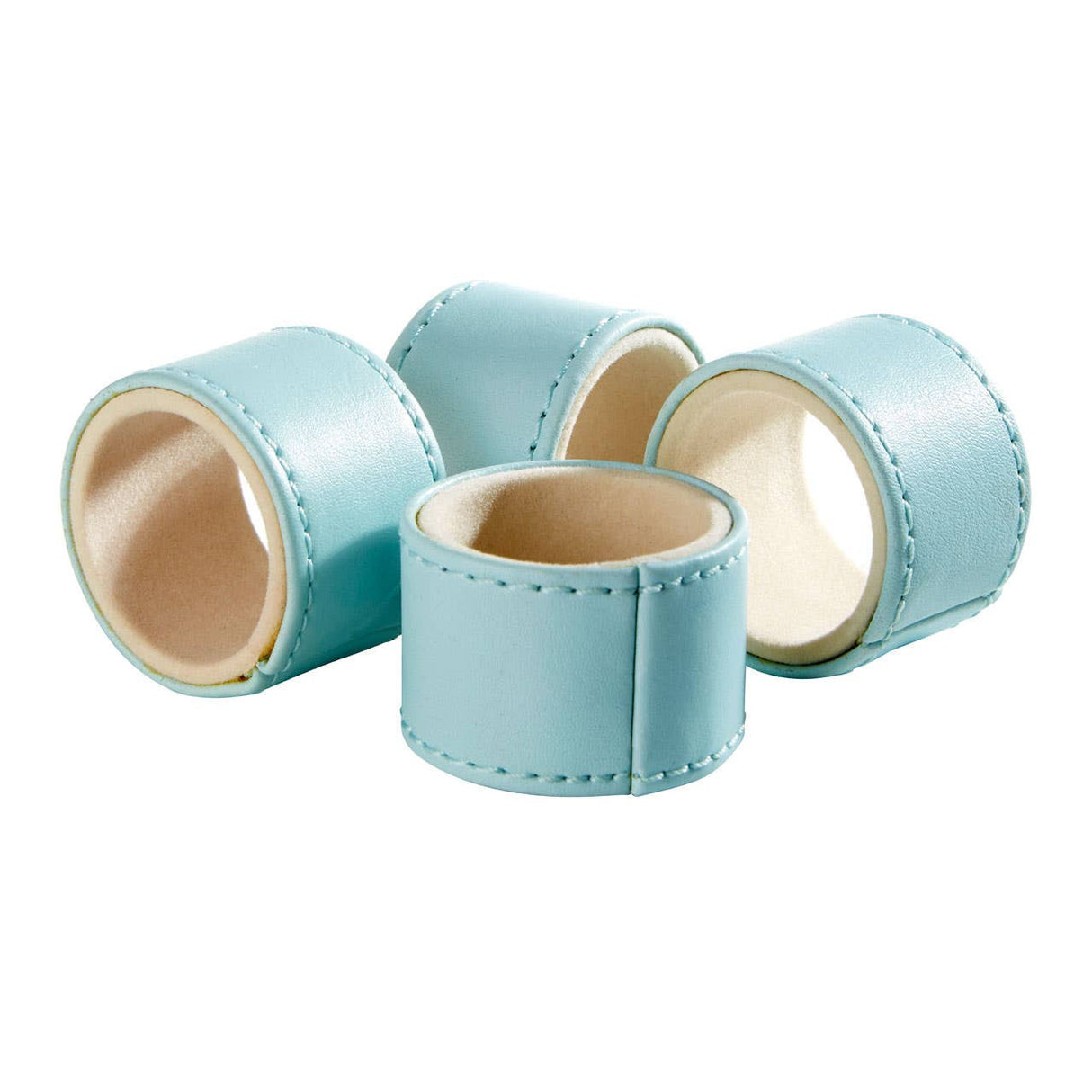 Set of 4 Blue Faux Leather Napkin Rings
