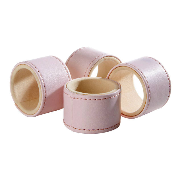 Faux Leather Pink Napkin Rings - Set Of 4