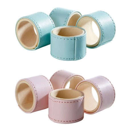 Faux Leather Pink Napkin Rings - Set Of 4