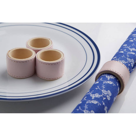 Faux Leather Pink Napkin Rings - Set Of 4