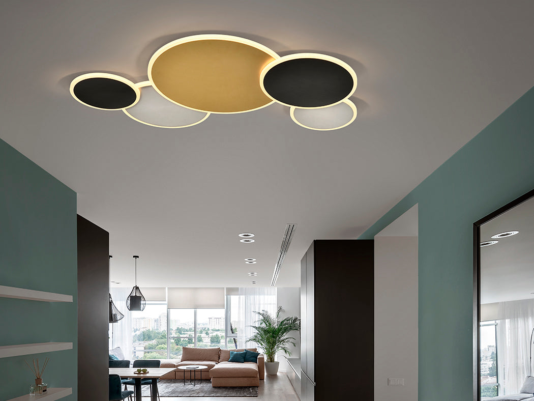 Elegant Tri-Tone Umbra Ceiling Pendant in Gold, Black, and White