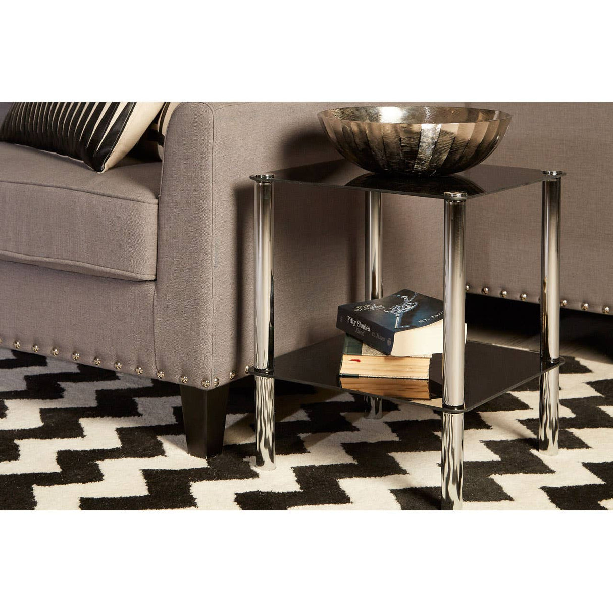 2 Tier Black Glass End Table