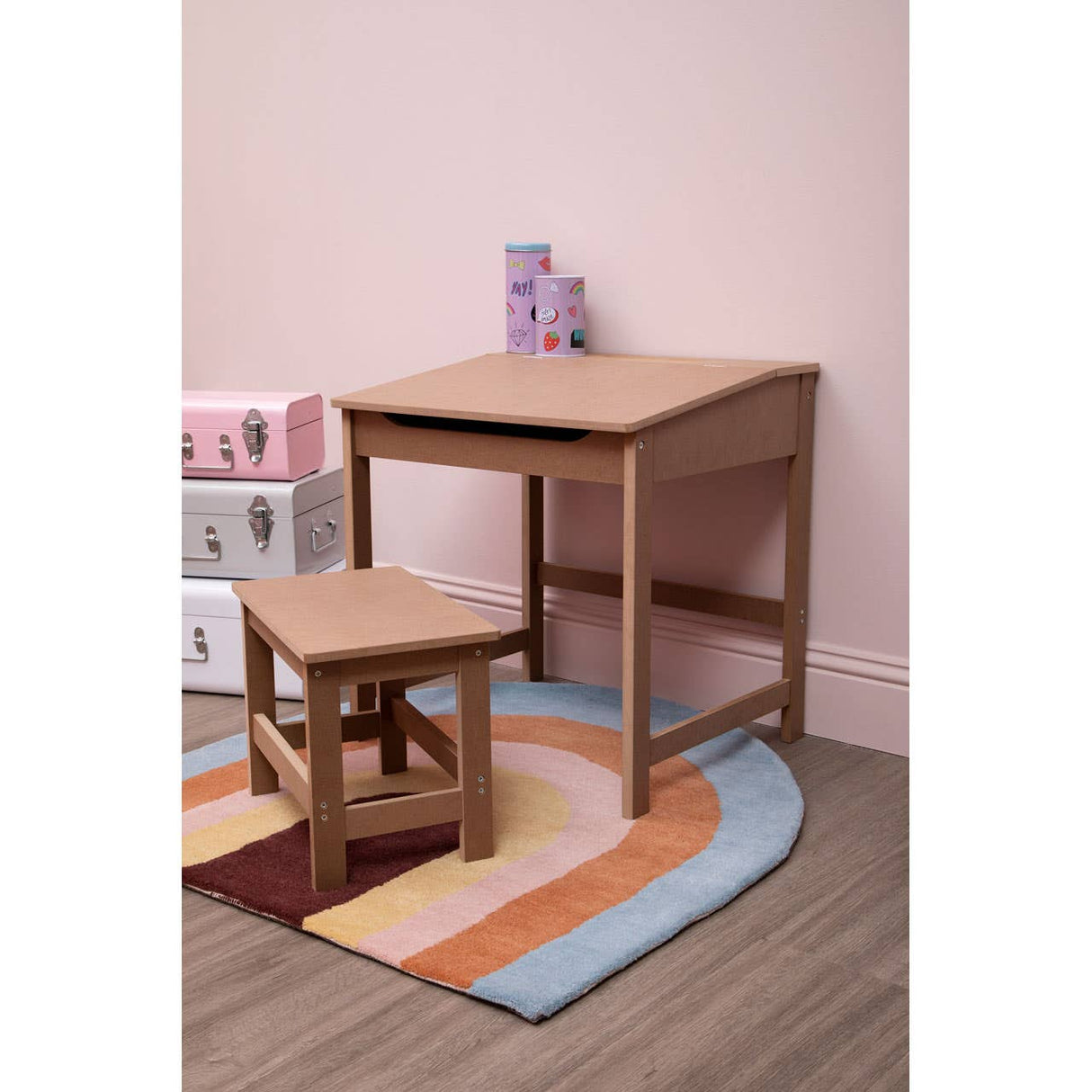 Children'S Natural Desk And Stool