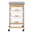 3 Wire Baskets Pinewood Kitchen Trolley