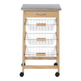 3 Wire Baskets Pinewood Kitchen Trolley