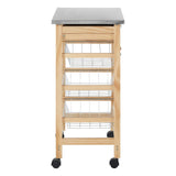3 Wire Baskets Pinewood Kitchen Trolley