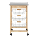 3 Wire Baskets Pinewood Kitchen Trolley